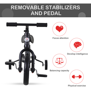 11 Inch Kids Balance Bike Training Pedal Bicycle W/ Removable Stabilizers EVA Tyres Adjustable Seat Height 2 to 5 Years Gift for Boys Girls Black - Giant Lobelia