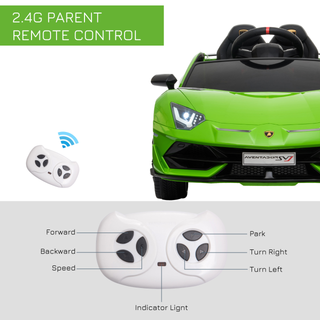 Compatible 12V Battery-powered 2 Motors Kids Electric Ride On Car Lamborghini Aventador Racing Car Toy with Parental Remote Control Music Lights Suspension Wheels for 3-8 Years Old Green - Giant Lobelia