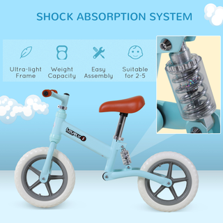 12" Kids Balance Bike No Pedal Bicycle EVA Tire Adjustable Seat Toddler Training Bike W/ Shock Absorber 2 - 5 Years Gift for Boys Girls Blue - Giant Lobelia