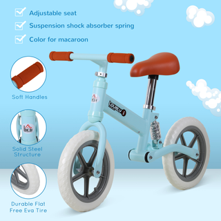 12" Kids Balance Bike No Pedal Bicycle EVA Tire Adjustable Seat Toddler Training Bike W/ Shock Absorber 2 - 5 Years Gift for Boys Girls Blue - Giant Lobelia