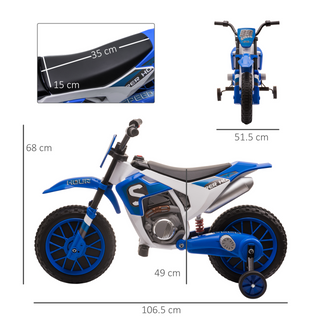 12V Kids Electric Motorbike Ride-On Motorcycle Vehicle Toy w/ Training Wheels, for Ages 3-5 Years - Blue - Giant Lobelia