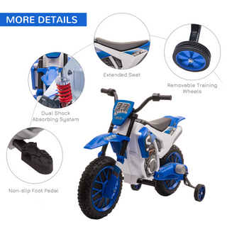 12V Kids Electric Motorbike Ride-On Motorcycle Vehicle Toy w/ Training Wheels, for Ages 3-5 Years - Blue - Giant Lobelia