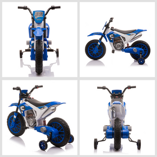 12V Kids Electric Motorbike Ride-On Motorcycle Vehicle Toy w/ Training Wheels, for Ages 3-5 Years - Blue - Giant Lobelia