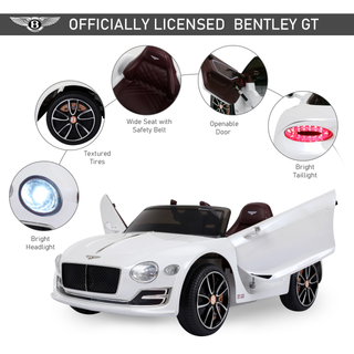 Compatible 12V Kids Children Electric Ride-on Car Bentley GT Twin Motors with LED Lights Music Parental Remote Control White - Giant Lobelia