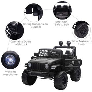 12V Battery-powered 2 Motors Kids Electric Ride On Car Truck Off-road Toy with Parental Remote Control Horn Lights Suspension Wheels for 3-6 Years Old Black - Giant Lobelia