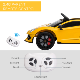 Compatible 12V Battery-powered 2 Motors Kids Electric Ride On Car Lamborghini Aventador Racing Car Toy with Parental Remote Control Music Lights Suspension Wheels for 3-8 Years Old Yellow - Giant Lobelia