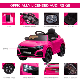 6V Kids Electric Ride On Car RS Q8 Licensed Toy Car with Remote Control Music Lights USB MP3 Bluetooth for 3-5 Years Old Pink - Giant Lobelia