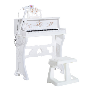 37 Keys Kids Piano Mini Electronic Keyboard Light Kids Musical Instrument Educational Game Children Grand Piano Toy Set w/Stool & Microphone & Music Stand (White) - Giant Lobelia