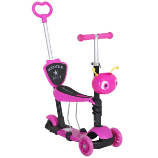 5-in-1 Kids Toddler 3 Wheels Mini Kick Scooter Push Walker with Removable Seat & Back Rest for Girls and Boys Pink - Giant Lobelia