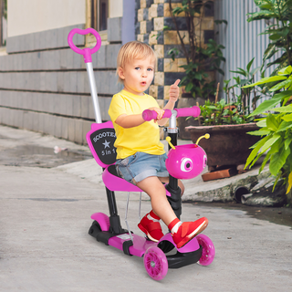 5-in-1 Kids Toddler 3 Wheels Mini Kick Scooter Push Walker with Removable Seat & Back Rest for Girls and Boys Pink - Giant Lobelia