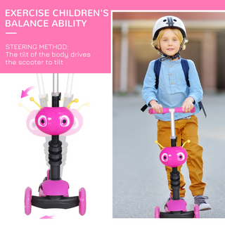 5-in-1 Kids Toddler 3 Wheels Mini Kick Scooter Push Walker with Removable Seat & Back Rest for Girls and Boys Pink - Giant Lobelia