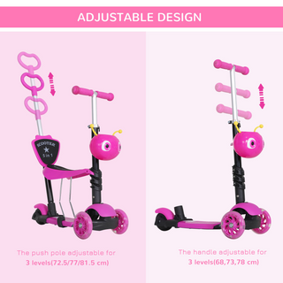 5-in-1 Kids Toddler 3 Wheels Mini Kick Scooter Push Walker with Removable Seat & Back Rest for Girls and Boys Pink - Giant Lobelia