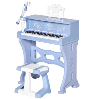 37 Keys Kids Piano Mini Electronic Keyboard Light Kids Musical Instrument Educational Game Children Grand Piano Toy Set w/Stool & Microphone & Music Stand (Blue) - Giant Lobelia