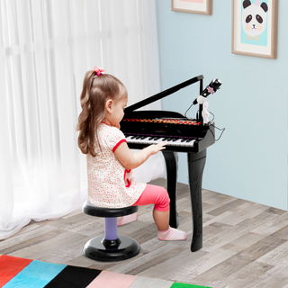 37 Keys Kids Mini Electronic Keyboard Children Grand Piano with Stool Microphone Light Musical Instrument Educational Game Toy Set (Black) - Giant Lobelia