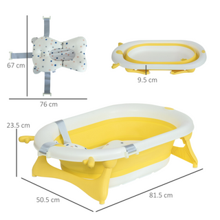 Collapsible Baby Bath Tub Foldable Ergonomic w/ Cushion Temperature Sensitive Water Plug Non-Slip Support Leg Portable for 0-3 Years, Yellow - Giant Lobelia