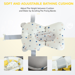 Collapsible Baby Bath Tub Foldable Ergonomic w/ Cushion Temperature Sensitive Water Plug Non-Slip Support Leg Portable for 0-3 Years, Yellow - Giant Lobelia