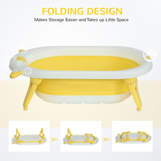 Collapsible Baby Bath Tub Foldable Ergonomic w/ Cushion Temperature Sensitive Water Plug Non-Slip Support Leg Portable for 0-3 Years, Yellow - Giant Lobelia