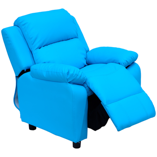 Kids Children Recliner Lounger Armchair Games Chair Sofa Seat PU Leather Look w/ Storage Space on Arms (Blue) - Giant Lobelia