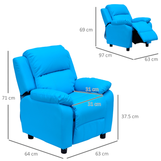 Kids Children Recliner Lounger Armchair Games Chair Sofa Seat PU Leather Look w/ Storage Space on Arms (Blue) - Giant Lobelia