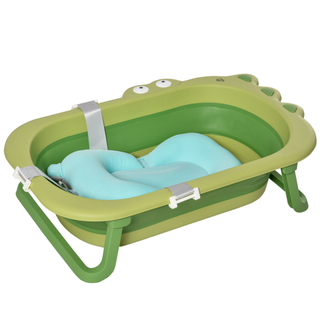 Baby Bath Tub for Toddler Kids Infant Ergonomic Foldable Secure Non-Slip Portable with Baby Cushion for 0-3 Years Green - Giant Lobelia