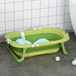 Baby Bath Tub for Toddler Kids Infant Ergonomic Foldable Secure Non-Slip Portable with Baby Cushion for 0-3 Years Green - Giant Lobelia