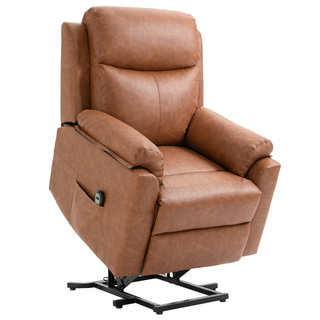 Power Lift Chair Electric Riser Recliner for Elderly, Faux Leather Sofa Lounge Armchair with Remote Control and Side Pocket, Brown - Giant Lobelia