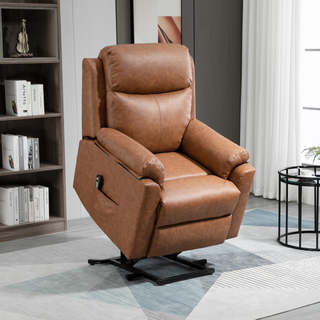 Power Lift Chair Electric Riser Recliner for Elderly, Faux Leather Sofa Lounge Armchair with Remote Control and Side Pocket, Brown - Giant Lobelia