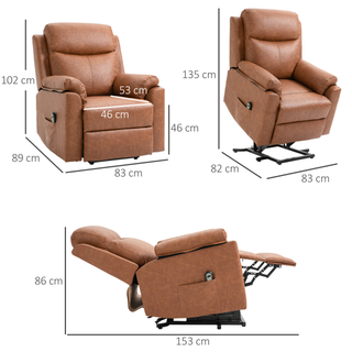 Power Lift Chair Electric Riser Recliner for Elderly, Faux Leather Sofa Lounge Armchair with Remote Control and Side Pocket, Brown - Giant Lobelia