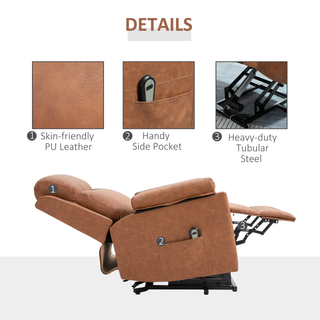 Power Lift Chair Electric Riser Recliner for Elderly, Faux Leather Sofa Lounge Armchair with Remote Control and Side Pocket, Brown - Giant Lobelia