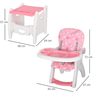 3 in 1 Convertible Baby High Chair Toddler Table Chair Infant Feeding Seat Removable Food Tray Safety Harness Pink - Giant Lobelia