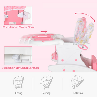 3 in 1 Convertible Baby High Chair Toddler Table Chair Infant Feeding Seat Removable Food Tray Safety Harness Pink - Giant Lobelia