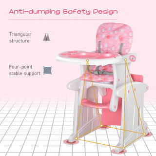 3 in 1 Convertible Baby High Chair Toddler Table Chair Infant Feeding Seat Removable Food Tray Safety Harness Pink - Giant Lobelia