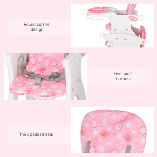 3 in 1 Convertible Baby High Chair Toddler Table Chair Infant Feeding Seat Removable Food Tray Safety Harness Pink - Giant Lobelia