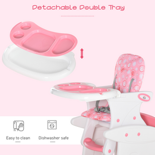 3 in 1 Convertible Baby High Chair Toddler Table Chair Infant Feeding Seat Removable Food Tray Safety Harness Pink - Giant Lobelia