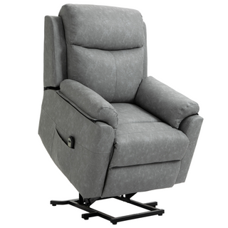 Power Lift Chair Electric Riser Recliner for Elderly, Faux Leather Sofa Lounge Armchair with Remote Control and Side Pocket, Grey - Giant Lobelia