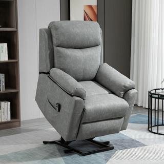 Power Lift Chair Electric Riser Recliner for Elderly, Faux Leather Sofa Lounge Armchair with Remote Control and Side Pocket, Grey - Giant Lobelia