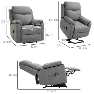 Power Lift Chair Electric Riser Recliner for Elderly, Faux Leather Sofa Lounge Armchair with Remote Control and Side Pocket, Grey - Giant Lobelia