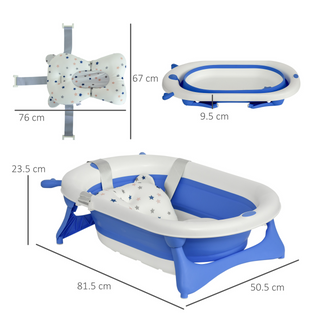 Collapsible Baby Bath Tub Foldable Ergonomic w/ Cushion Temperature Sensitive Water Plug Non-Slip Support Leg Portable for 0-3 Years, Blue - Giant Lobelia