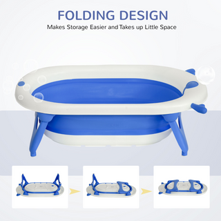 Collapsible Baby Bath Tub Foldable Ergonomic w/ Cushion Temperature Sensitive Water Plug Non-Slip Support Leg Portable for 0-3 Years, Blue - Giant Lobelia