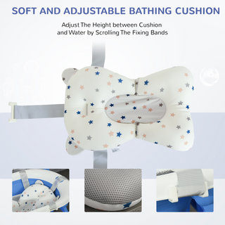 Collapsible Baby Bath Tub Foldable Ergonomic w/ Cushion Temperature Sensitive Water Plug Non-Slip Support Leg Portable for 0-3 Years, Blue - Giant Lobelia