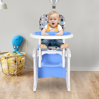 3 in 1 Convertible Baby High Chair Toddler Table Chair Infant Feeding Seat Removable Food Tray Safety Harness Blue - Giant Lobelia