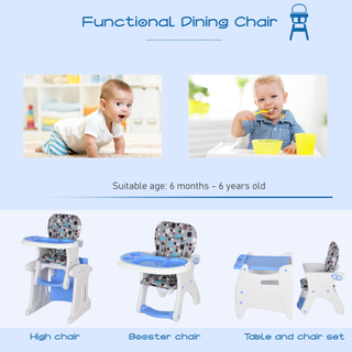 3 in 1 Convertible Baby High Chair Toddler Table Chair Infant Feeding Seat Removable Food Tray Safety Harness Blue - Giant Lobelia