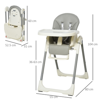 Foldable Baby High Chair Convertible Feeding Chair Height Adjustable with Adjustable Backrest Footrest and Removable Tray 5 Point Safety Harness for Kids 6 - 36 Months Grey - Giant Lobelia