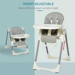 Foldable Baby High Chair Convertible Feeding Chair Height Adjustable with Adjustable Backrest Footrest and Removable Tray 5 Point Safety Harness for Kids 6 - 36 Months Grey - Giant Lobelia