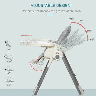 Foldable Baby High Chair Convertible Feeding Chair Height Adjustable with Adjustable Backrest Footrest and Removable Tray 5 Point Safety Harness for Kids 6 - 36 Months Grey - Giant Lobelia