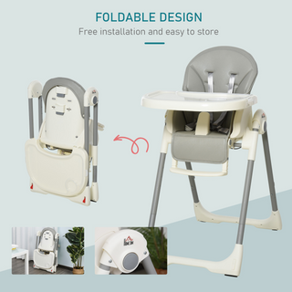 Foldable Baby High Chair Convertible Feeding Chair Height Adjustable with Adjustable Backrest Footrest and Removable Tray 5 Point Safety Harness for Kids 6 - 36 Months Grey - Giant Lobelia