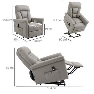 Power Lift Chair, PU Leather Recliner Sofa Chair for Elderly with Remote Control, Side Pocket, Grey - Giant Lobelia