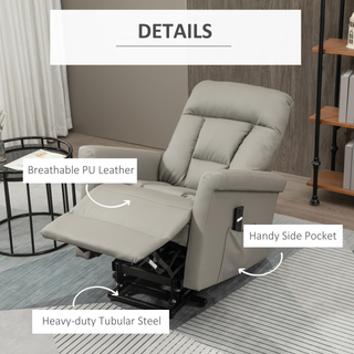 Power Lift Chair, PU Leather Recliner Sofa Chair for Elderly with Remote Control, Side Pocket, Grey - Giant Lobelia