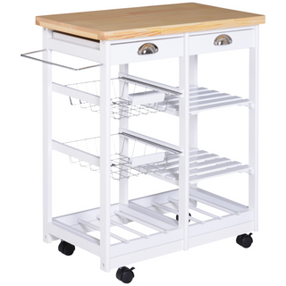 Rolling Kitchen Island Trolley Cart Drawer Shelves Basket Wheels W/  6 Bottle Wine Rack White - Giant Lobelia