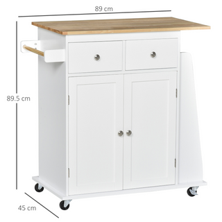 Kitchen Island Storage Cabinet Rolling Trolley with Rubber Wood Top, 3-Tier Spice Rack, Large Cabinet & Drawers - Giant Lobelia